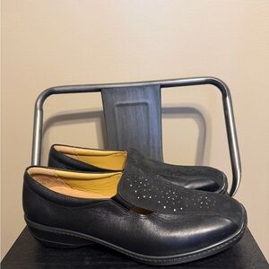 Hotter Black Leather Comfort Slip-On Shoes Women’s US 9 UK 7